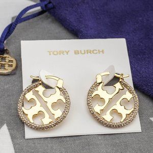 Tory Burch Gold and White Earrings